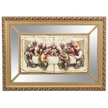Imagem de Quadro Santa Ceia Páscoa Espelhada Detalhes Dourados 55Cm