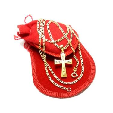 Imagem de Corrente Masculina 70cm 2mm Cruz Folheado Ouro 18k CR399 - WNBIJOUTERI