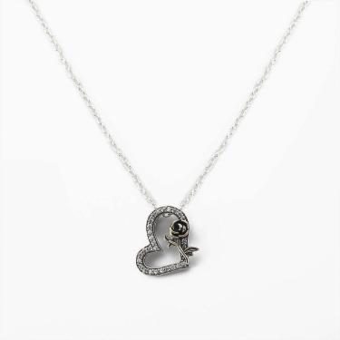 Imagem de Colar Pingente Coração E Rosa Cravejado Com Zircônias Prata 925