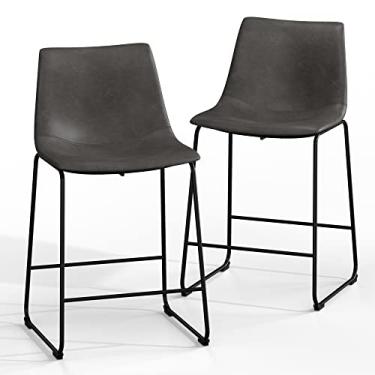 Imagem de NicBex Banquetas retrô de couro de cavalo louco com pernas de metal, banquetas de balcão de ilha de cozinha lounge, conjunto de 2, (cor cinza)