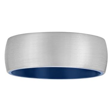 Imagem de STEEL NATION JEWELRY Anel masculino de cobalto cromado 8 mm com acabamento escovado azul ousado, cobalto, Sem pedra preciosa