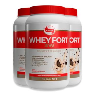 Imagem de Kit 3 Whey Fort 3W Vitafor Cookies & Cream 900g