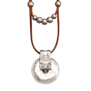 Imagem de Bjesinmo Colares femininos boho volumosos de couro, vintage, hippie, joias feitas à mão, com cordão marrom ajustável, Couro sintético, Sem Pedra Preciosa