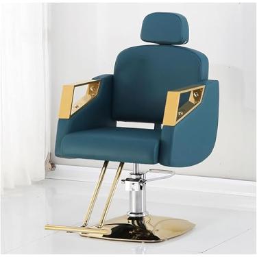 Imagem de Cadeira de barbeiro, cadeira de salão de barbeiro de couro PU com bomba hidráulica, com chassi quadrado de pedal, altura ajustável Swiveng de 360 graus, para móveis de salão, azul escuro, B