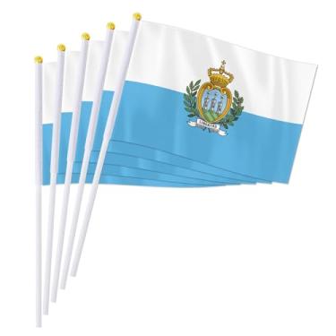 Imagem de PTEROSAUR Pacote com 50 bandeiras portáteis de San Marino, bandeiras pequenas nacionais sammarinesas de 14 x 20 cm, bandeira de mão da República de San Marino (50)