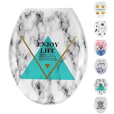 Imagem de Assento de vaso sanitário com fechamento suave, fácil de montar, belo design impresso, tampa de vaso sanitário espessada, painel PP universal tipo U para o banheiro: aproveite sua vida