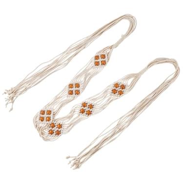 Imagem de GORGECRAFT Cinto trançado boêmio com contas de madeira para vestidos, saias, calças, shorts, jeans, feminino, Branco antigo, 72.83 x 2.36 inch
