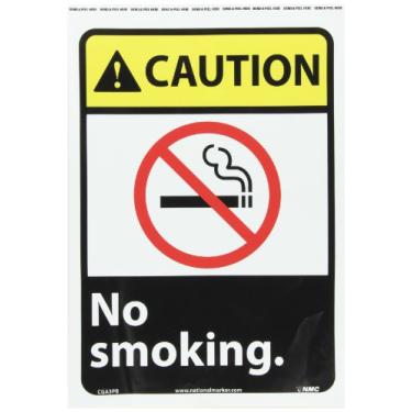 Imagem de NMC CGA3PB CUIDADO - Sinal de não fumar - 35,5 cm x 25,4 cm, texto preto em amarelo, placa de alerta de vinil PS com gráficos