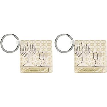 Imagem de 3dRose Menorah, Hanukkah, ouro - chaveiros, 5,7 x 11,4 cm, conjunto de 2 (kc_15248_1)