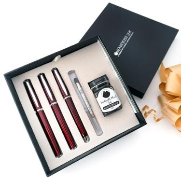Imagem de Monteverde EUA Aldo Domani conjunto de 3 + 2 peças vermelho | fonte, esferográfica, ponta fina, caixa de presente grande de luxo com refil de gel e garrafa de tinta grátis