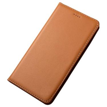Imagem de HAO RIYLN Capa carteira para Samsung Galaxy S25 Ultra/S25 Plus/S25, capa flip à prova de choque com slot para cartão e suporte, capa de negócios de couro legítimo, laranja, S25 Plus