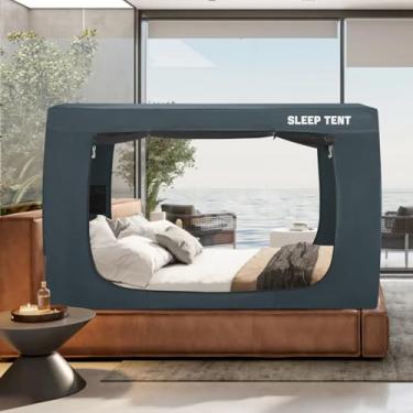 Imagem de BORNA Cama Tenda Cama Completa Canopy para Interior Portátil Redutor de Luz Dormir Canopy para Crianças e Adultos, Beliche Blackout Tendas Respirável Privacidade Espaço Tenda Mosqu (Completo)