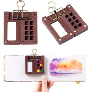 Imagem de Diulazin Paleta de aquarela portátil de 8 grades com clipe - mini paleta de tinta de madeira para aquarela, guache, acrílico - presente ideal para artistas