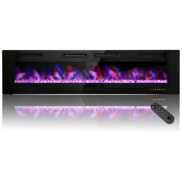 Imagem de Lareira Elétrica de Embutir A46x182L cm com Temporizador, Controle Remoto, Baixo Ruído, Cor e Velocidade de Chama Ajustáveis, 110V 1500W,