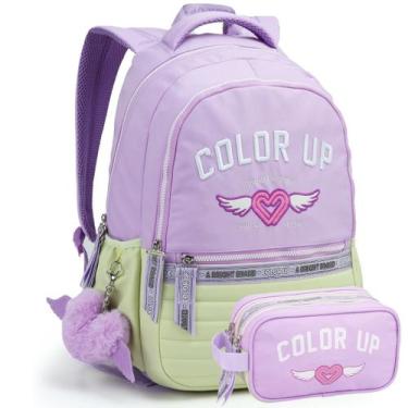 Imagem de Kit Mochila Costas 18" Color UP Estojo Duplo Escolar Passeio - Seanite