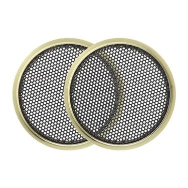 Imagem de ACROPIX Capa universal de grade de alto-falante de carro de 3,8 cm redonda de malha de 1,5 polegada caixa protetora de alto-falante de áudio para subwoofer tom dourado - pacote com 2