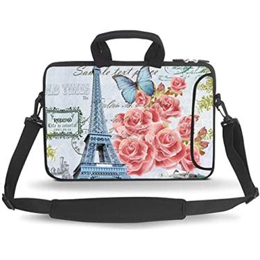 Imagem de HEABPY Bolsa carteiro bolsa de transporte com alça bolso acessório serve para laptops/notebook/ebooks/tablet/ipad (flor da torre, 13-13,3 polegadas)