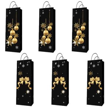 Imagem de Namhcir Sacos de presente de vinho, garrafa de presente com alças, caixa de presente de papel de Natal, sacolas para embalagem de doces de garrafa de vinho (pacote com 6)