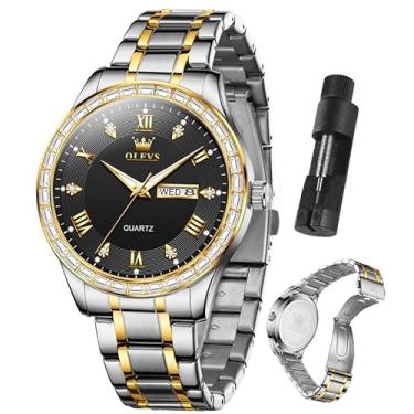 Imagem de OLEVS Relógios masculinos com data, aço inoxidável, quartzo, mostrador romano, diamante, clássico, executivo, masculino, relógio de pulso, à prova d'água, calendário luminoso Reloj para Hombre