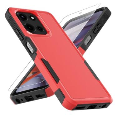 Imagem de Capa para Moto G 5G 2025, [teste de queda de grau militar] com protetor de tela, capa protetora de camada dupla para celular resistente à prova de choque para Motorola Moto G 5G 2025 (vermelha)