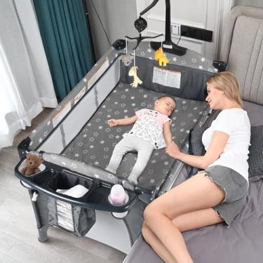 Imagem de BIUSIKAN Berço De Cabeceira Para Bebê, Berço De Bebê Com Mosquiteiro, Colchão, Trocador De Fraldas, Cercadinho Para Recém-Nascidos E Crianças Pequenas, Berço Portátil Para Bebê, Berço Portátil Para