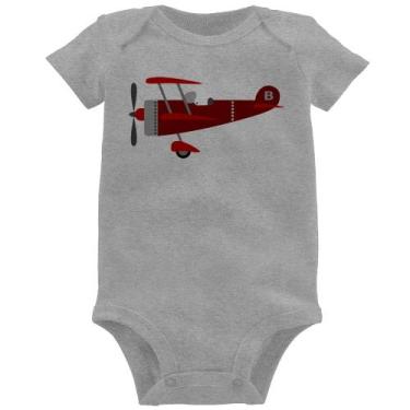 Imagem de Body Bebê Avião Biplano - Foca na Moda, Cinza, GG