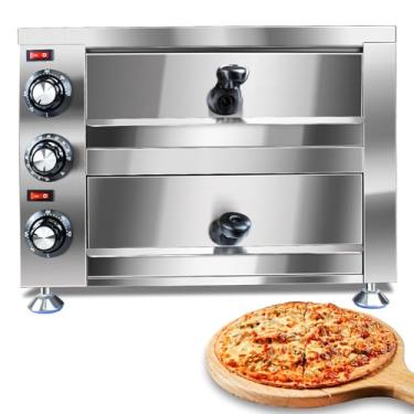 Imagem de Forno Elétrico De Bancada Para Pizza, Máquina De Fazer Pizza Comercial Interna Para Casa, Forno De Pizza Pizazz De Aço Inoxidável De 2 Camadas, 1100 W, Prata