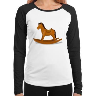 Imagem de Baby Look Raglan Cavalinho De Pau Manga Longa - Foca na Moda, Branco, 