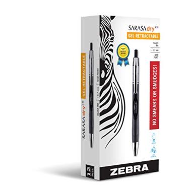 Imagem de Zebra Pen Caneta de gel retrátil Sarasa Dry X30, ponta média, 0,7 mm, tinta preta, pacote com 12