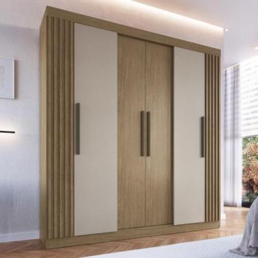 Imagem de Guarda Roupa Casal Ripado 6 Portas Fortaleza Faimec, Nature/Chamois