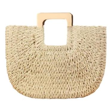 Imagem de Bolsa De Praia Feminina Palha Sintética Média Verão Elegante - Alwy