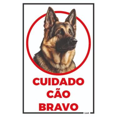 Imagem de Look Placas de Sinalização, Placa Sinalização Aviso Cuidado Cão Bravo Pastor Alemão