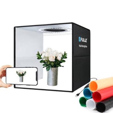 Imagem de Lightbox, PULUZ Caixa de luz de estúdio fotográfico de 30 cm, caixa de fotos portátil com brilho ajustável, caixa de luz profissional dobrável para fotografia com luzes de LED e cenários de 6 cores