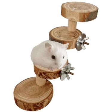 Imagem de Escada de madeira para hamster, ponte de escalada de madeira de papagaio, rampas flexíveis de porquinho-da-índia, brinquedos para roedores, furão, esquilo, chinchila, rato, animal pequeno (4 degraus)