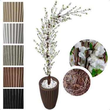 Imagem de Cerejeira Artificial Curva Sakura Branca Grande Vaso Decoração - Flor 