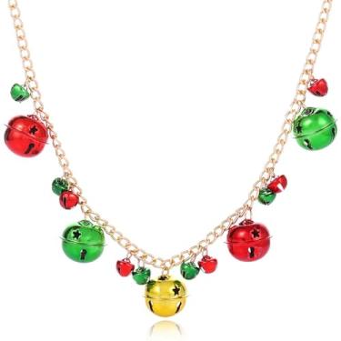 Imagem de Tgirls Colar de Natal com sino de sino grande de Natal, colar com pingente de sino vermelho e verde, presentes de Natal para mulheres, joias de férias, Metal, Sem Pedra Preciosa