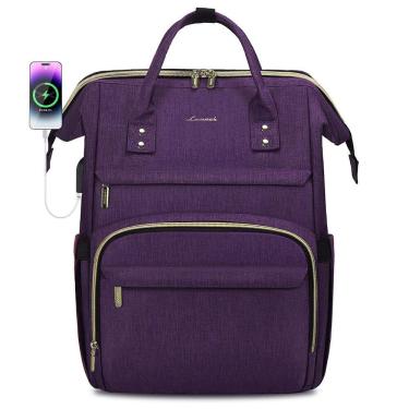 Imagem de Mochila para laptop LOVEVOOK para mulheres de 15,6" impermeável roxa escura