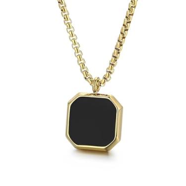 Imagem de Colar Ônix masculino dourado aço inoxidável banhado a ouro 18k À Prova d'Água