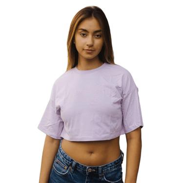 Imagem de Camiseta Feminina T-shirt Cropped Aplique Premium Manga Curta Oversized Confortavel Streetwear Lilás-Feminino