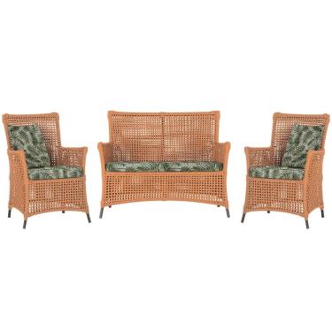 Imagem de Jogo Sofá e 2 Poltronas de Área Igapó Alumínio Pintura Marrom Corda Náutica Estofado 5 Trama