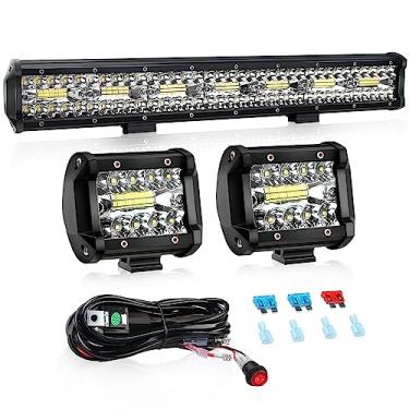 Imagem de AveneMark 20" 420W 3 fileiras LED 4" 60W 2PCS Luzes de LED Luzes de LED para barcos Luzes de trabalho de caminhão para caminhões com kit de cablagem off-road - 3 cabos