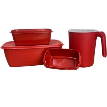 Imagem de Kit 3 Pote Retangular Tampa Com 1 Jarra Plastico Livre Bpa - Casa Bell