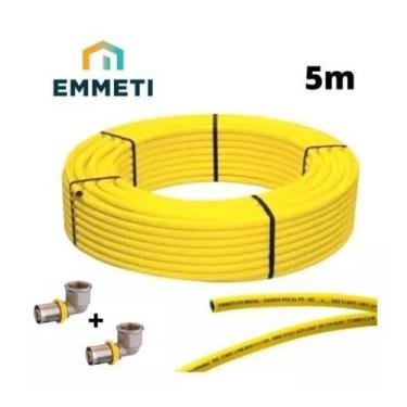 Imagem de Kit Tubo Pex Multicamada 16Mm Amarelo Emmeti + Conexões 5M