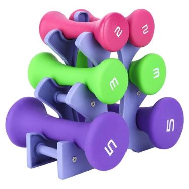 Imagem de Conjunto de pesos de ginástica, conjunto de pesos de fitness, conjunto de pesos de mão com suporte, conjunto de halteres, conjunto de 6 peças de pesos de fitness para mão, suporte de 900 kg, 1,4 kg