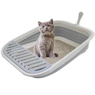 Imagem de Caixa de areia dobrável para gatinhos chuyouan Open Cat Toilet Grey