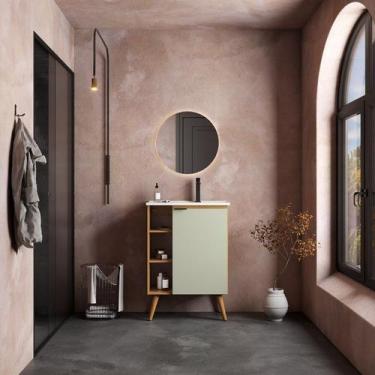 Imagem de Gabinete de Banheiro Montado em Madeira Jequitibá Verde 60cm com Lavat