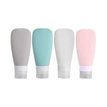 Imagem de Kit Viagem com 4 Frascos de Silicone, 90ml, Porta Shampoo, Creme, Perfume e Sabonete Líquido, Multicolor