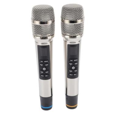 Imagem de Microfones Sem Fio, de Microfone Dinâmico de Metal Com Receptor Recarregável, Alcance de 30 Metros, para Canto de karaokê, Casamento, Festa, Fala, Igreja, 2 Pacotes
