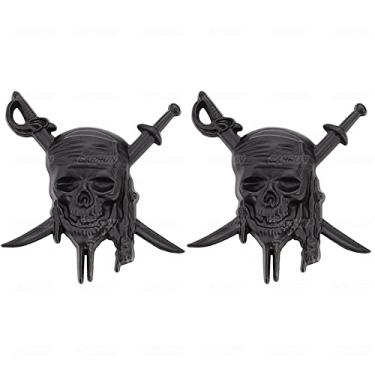 Imagem de CARRUN 2X Skull Buccaneers Automobile Emblem Metal Badge Sticker Car Side Rear Front Hood Trunk Door Fender Bumper Metal Badge 3D Decal Sticker (Black)(Buccaneer)