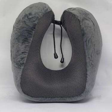 Imagem de Almofada de Pescoço para Viagem Macio Toque Aveludado (Cinza)